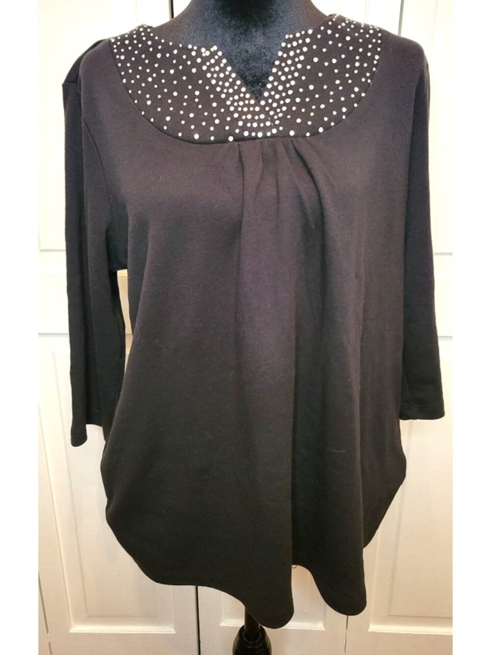 Quacker Factory Black Rhinestone 3/4 Sleeve Flowy Knit Tunic L Glam Whimsy